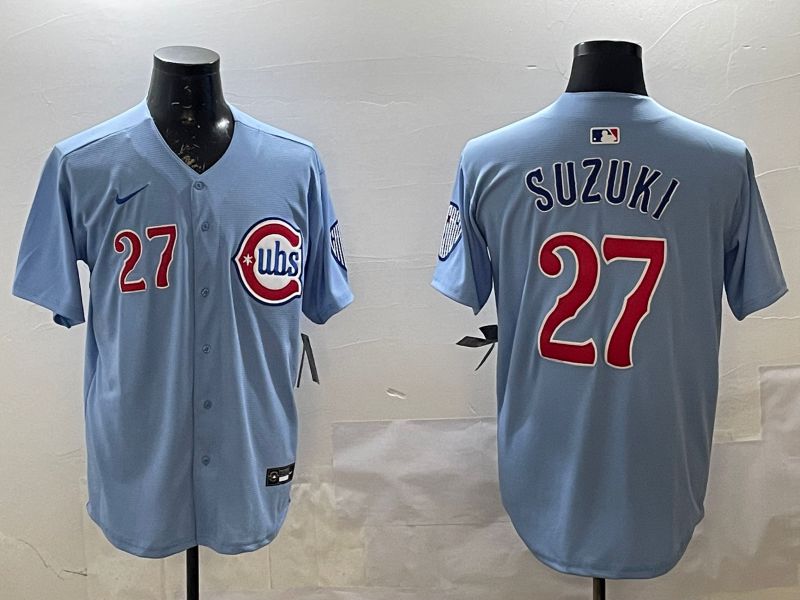 Men Chicago Cubs #27 Suzuki Light Blue Throwback 2025 Nike MLB Jersey style 1